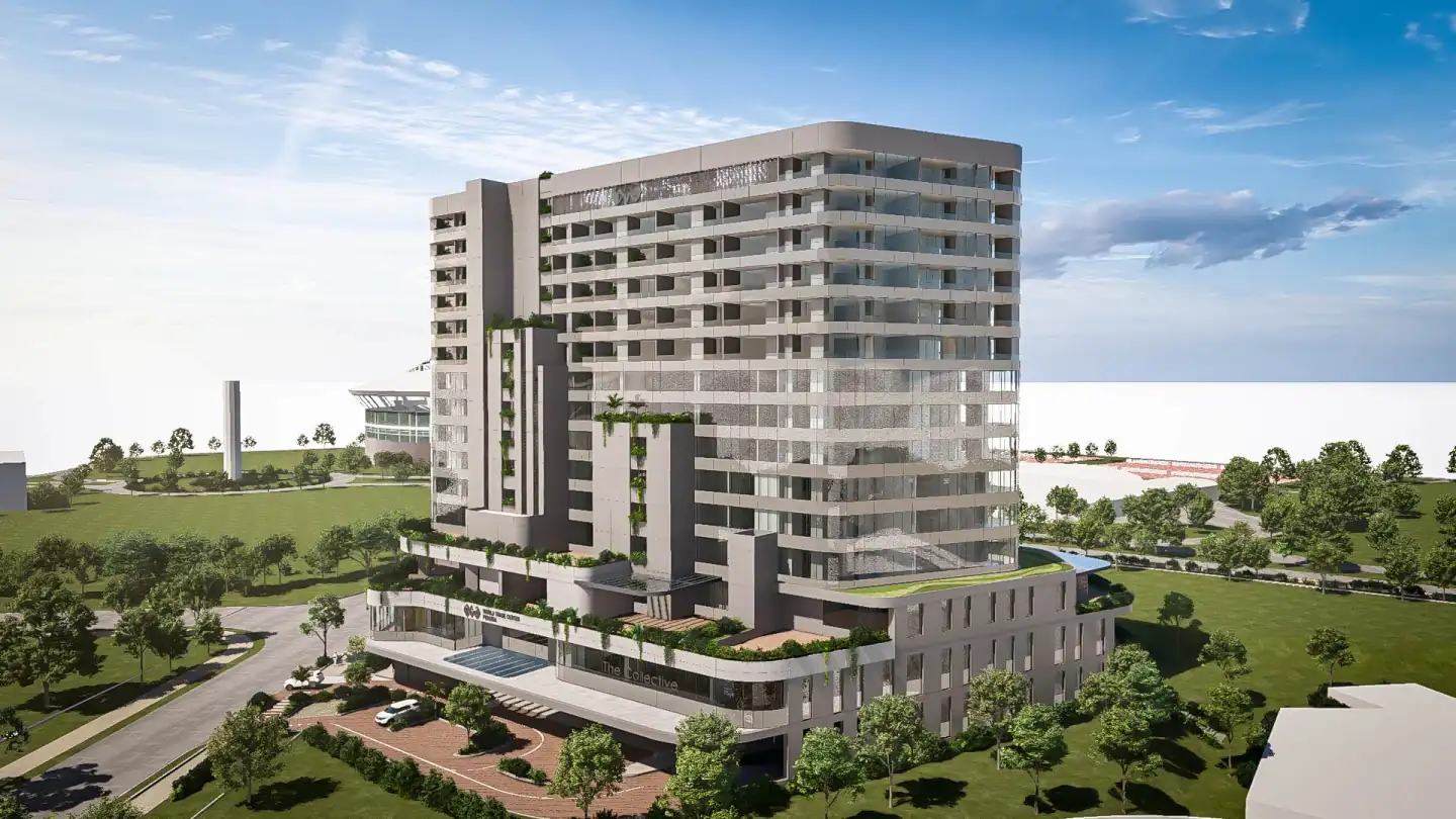 Render aéreo del World Trade Center Pereira visto desde el oriente